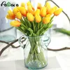 Bouquet de tulipes artificielles en PU, 10 pièces, fausses fleurs vives au toucher réel, pour décoration de mariage à domicile, décor en soie