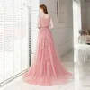 Eleganti abiti da sera formali 2018 Nuovo tulle rosa a linea abiti da ballo abiti personalizzati de demoiselle d039honneur sweep treno robes1600397