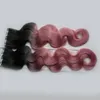 T1B/Pink Color Tape In Human Hair Extensions Machine Made Remy Brazilian Body Wave Hair 200G 80Piece Ombre Skin Weft Hair Extensions