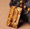 Colgante de ojo de tigre natural para hombre, collar con colgante de tigre dorado de jade y tigre del zodiaco