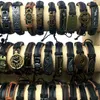 Läderarmband Kvinnor Mode Armband Charm Punk Retro armband Handgjorda lager Svart Brun Män Smycken Väv Vintage Armband för Legering Tillbehör present