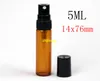 200pcs/lot 5ML Amber Glass Spray bottle 5ml brown Emtpy Refillable Perfume bottles with Plastic cap 14x76mm