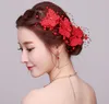 Gelin şapkalar kırmızı el yapımı kafa çiçek saç süsleme düğün saç kelebek saç tokası