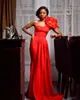 Wyjątkowa czerwona jedno ramię Prom sukienki South African Sheath Suknie wieczorowe Satin Sweep Pociąg Kobiety Formalna Nosić Dress