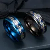 whole saleBlack Blue Ring Men Chinese Traditional Gold Dragon Inlay With Blue Stainless Steel Rings Fashion Jewelry