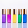 5ML Frosted Colorful Rollon Bottle For Essential Oils Stainless Steel Roller Refillable Perfume Bottle Deodorant Container With Gloden Lid