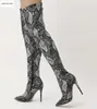 2018 donne sexy stivali alti alla coscia stivali di pelle con stampa di pelle di serpente scarpe da festa da donna punta a punta stivaletti lunghi tacco sottile sopra stivaletti alti al ginocchio