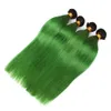 Virgem Peruano Ombre Verde Cabelo Humano Tece Extensões com Fechamento Frontal Em Linha Reta 1B / Cabelo Verde Ombre Feixes com Laço Frontal 13x4