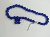 Handgjorda kvinnor12mm Faced Blue Jade Bead Halsband 45cm Örhängen Sätta Mode Smycken