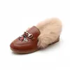 Faux päls flickor skor vinter mode barn flickor plush velvet loafer skor baby flickor prinsessan fest skor läder sko