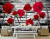 Custom Wall Mural Photo 3D Stereoscopic Embossed Non-woven Wallpaper Red Rose Brick Wall Papers Home Decor Living Room Bedroom