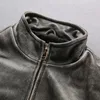 Stand collar vintage gray Flocking cow leather jackets with ykk zipper men flight leather jacket