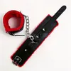 Bondage Plush Leather Handcuffs Wrist to Ankle Cuffs Hog-tie Restraints Belt slave Kit #R56