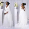 2018 Abiti da sposa donna africana Abiti da sposa lunghi in chiffon bianco con scollo a V e scollo a V con mantello abito da sposa