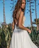 2021 abito da sposa da spiaggia in pizzo senza spalline abiti da sposa in chiffon con spacco laterale estate Boho abiti da sposa senza schienale su misura