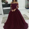 Fora do ombro manga comprida vestidos de baile 2019 venda quente lace apliques tule formal vestido de noite mulheres vestido de festa de celebridade