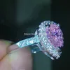 anello nuziale d'argento della fede nuziale del diamante 925 della pietra rosa del taglio della pera di choucong Sz 5-11 Regalo di trasporto libero