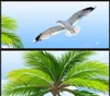 Custom Retail 3D Stereo Seascape Background Wall Painting Blue Sky White Clouds Coconut Tree Bird Seascape Mural