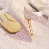 Sparkly Champagne Sequined Wedding Shoes For Bride Stiletto Heel Prom Banquet High Heels Plus Size Pointed Toe Shallow Bridal Shoes