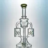 Double Recycler Propeller Percolater Hookahs Glass Bong 2 Colors Green Purple Water Pipe Unique Dab Oil Rigs with Bowl XL167