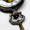 Partihandel 50st / Lot Pendant Chain Quartz Brons Watch Back Bone Hollow Pocket Watch PW031