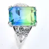 Latest style 925 Sterling Silver Plated Rings Luckyshine 10 Pcs Lot Ocean Rectangle Blue Green Bi colored Tourmaline Gems For Women Rings Je