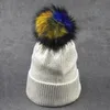 Designer Gold Stamping Knitted Pom Beanies Hats for Men Women Silver Stamping Skull Cap Winter Warm Hat with Colorful Fur Ball Accessories