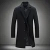 2022 Brand Homens Casacos Longa Cor Sólida Single-Breasted Trench Coat Casual Casual Overcoat para Jaqueta Masculino Outer Vestuário