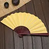 Large 33cm Folding Fan Black White Cloth Wooden Hand Fans DIY Craft Art Planting Ornaments Men's Outdoor Handfan ZA6334