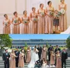 Rosegold funkelnde Pailletten Brautjungfernkleider gegen Hals ärmellose Paillettenbling für Hochzeit Lange eine Linie Plus Size Maid of Honor -Kleider