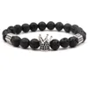 Män Smycken Micro Pave CZ Zirconia King Crown Charm Bracelet Natural Stone Bead Bracelets Julklappar