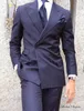 Custom Design Bruidegom Tuxedos Piek Revers Double Breasted Blue Stripe Imen's Business Pak Men Party GroomsMen Suits (Jas + Pants + Tie + Vest)