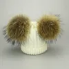 2019 Girl Pom Pom Beanie Warm Knitted Bobble Fur Pompom Hat and Scarf Set Children Real Raccoon Fur Pompon Winter Hat Skullies