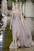 2018 modesti abiti da ballo Zuhair Murad con cintura in metallo tulle paillettes a-line spacco una spalla abiti da sera taglie forti329j