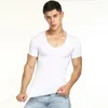 Summer Cotton Tee Short Sleeve T-shirt Male Seamless V collar Slim T-shirt Youth Tight Bottom Shirt