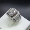 Stunning Handmade Fashion Jewelry 925 Sterling Silver Popular Round Cut White Topaz CZ Diamond Full Gemstones Men Wedding Band Ring Gift