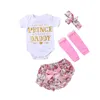 Bébé fille INS lettres barboteuses costume enfants manches courtes triangle barboteuses PP pantalon nœud bandeau cheveux leggings 4 pièces ensembles vêtements A7193504