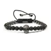 Nya mode smycken grossist 10st / mycket 6mm pärlor svart cz eye male skull macrame armband män diy skalle armband