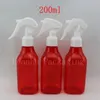 30 X 200ml empty red square refillable watering bottle with trigger sprayer , plastic cleaning spray PET container bottle