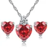 High quality CZ Heart necklace stud Earrings sets crystal Rhinestone Love pendant Charm Sterling silver Chain For women Fashion Jewerly