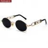 Lunettes de soleil rétro steampunk hommes rond vintage métal cadre or noir ovale lunettes de soleil pour femmes rouge mâle cadeau