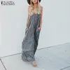 2018 zanzea verano vestido de rayas mujeres sexy v cuello tiras de algodón suelto lino maxi vestido largo casual baggy fiesta playa vestidura