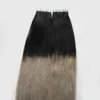 8A 1B /グレー2トーンオンブル人間のテープヘアエクステンション肌の横取りテープヘアエクステンション100gシルバーグレーテープエクステンションOmbre人間の髪