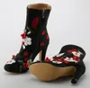 الخريف سوبر الساخنة التطريز الزهور المرأة مدبب تو أحذية قصيرة متعدد الألوان يزين السيدات مكتنزة كعب حذاء حجم 41