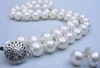 Natural 11-12mm White Baroque South Sea Pearl Necklace+ Earring Set 925 Silver Clasp