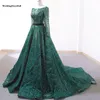두바이 새로운 녹색 빈티지 긴 슬리브 이브닝 드레스 2021 A- 라인 스팽글 고급 스파클 이브닝 가운 진짜 po284f