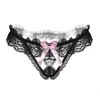 Calcinha sexy feminina biquíni renda cuecas g lingerie bowknot oco calcinha rosa crotchless floral bordado erótico T-B288P