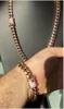 Catena da uomo con bracciale a maglie cubane, placcato in oro rosa 14 carati, chiusura con diamanti da 12 mm 296F