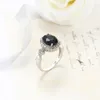 Luckyshine 6 PZ 1 LOTTO Fiore di Natale a forma ovale naturale Onice nero Cubic Zirconia Gemme Anelli in argento Gioielli da sposa245U