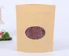 500pcs/lot Standing Kraft Paper Bags with Round Window Yellow Kraft Pack Storage Dried Food Fruits Tea Electronic Product Pouches